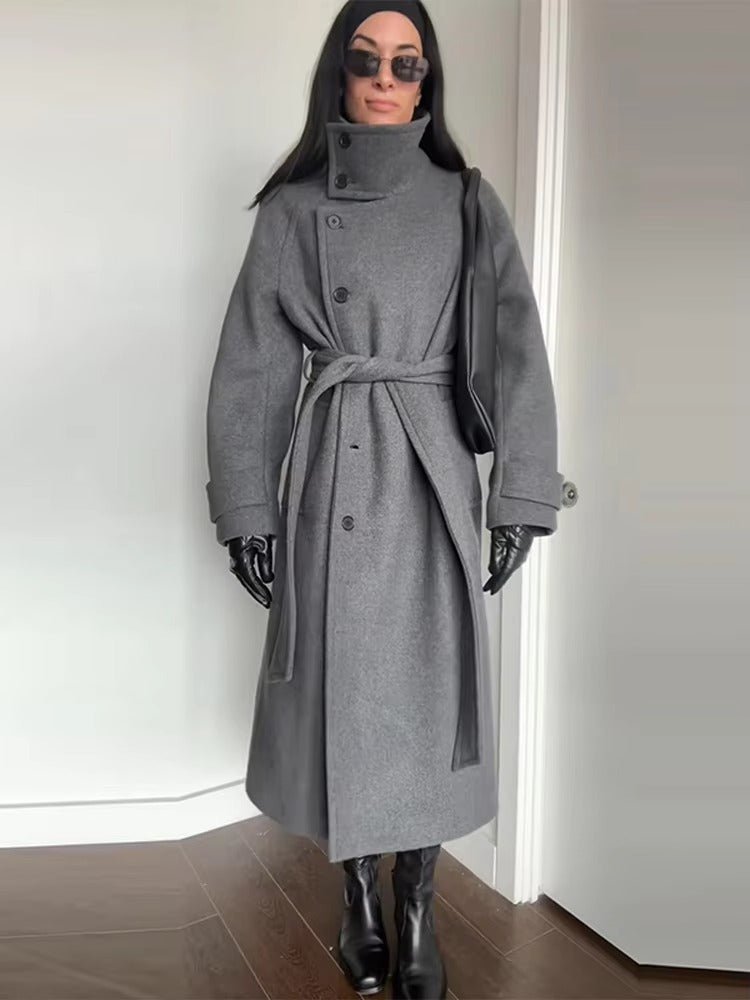 Seame CH - Celine Long Belted High Collar Coat - Jackets - xo1762253591247897028