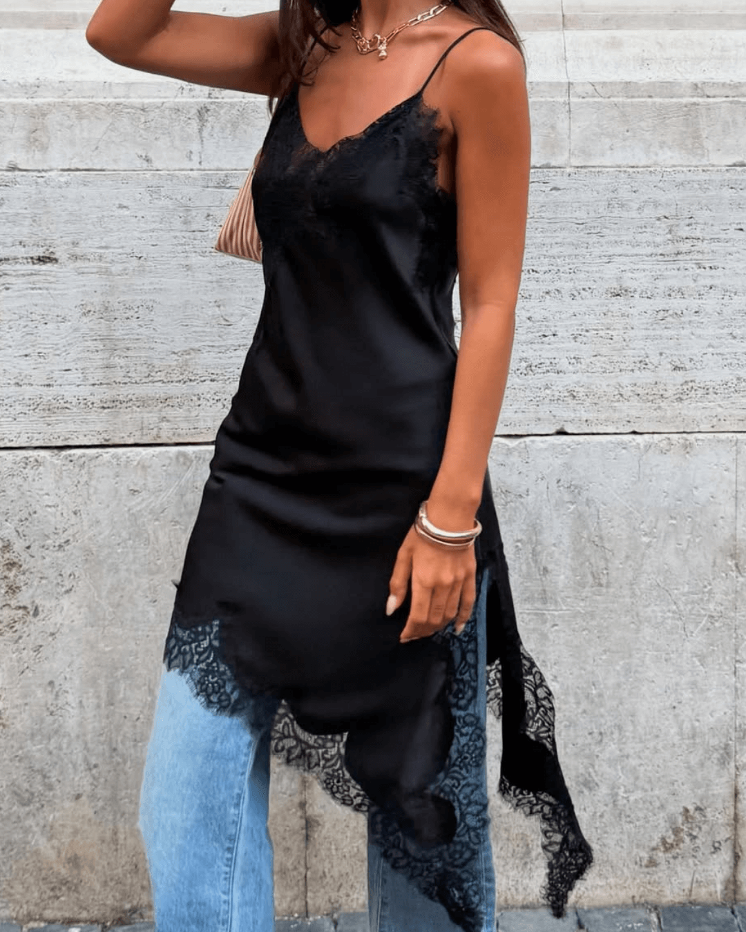 Seame CH - Guia Asymmetric Satin Lace Cocktail Dress - Dresses - none